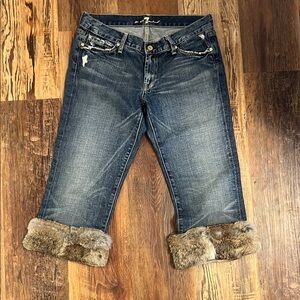 Seven Jeans Cropped Jeans with 100% Rabbit Fur Trim